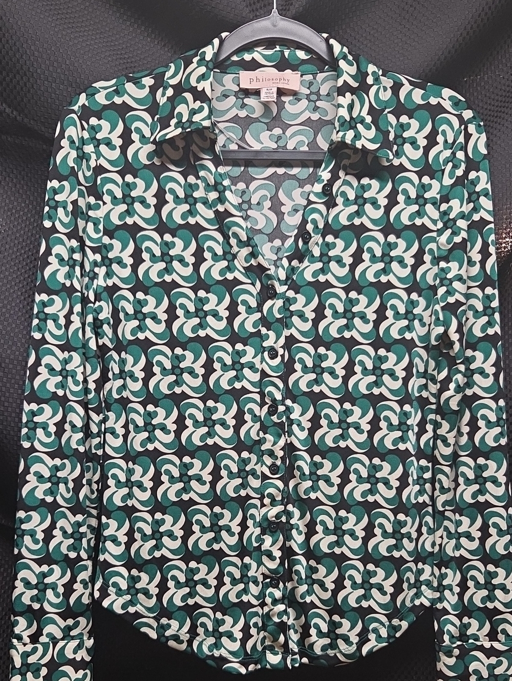 Philosophy Green Black White Geometric Button-Down Shirt